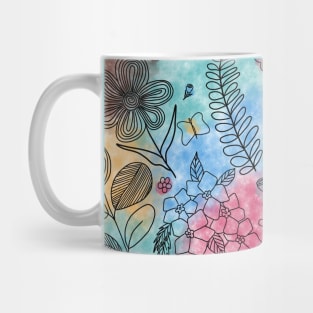 BLACK LINE & WATERCOLORS  _ FLORALS AND LEAVES DOODLES Mug